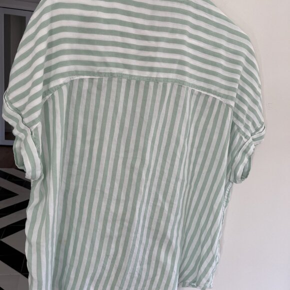 Lola River Women XL Cotton-like Shirt, Blouse, Button, Green Stripes Casual Boxy - Picture 5 of 6